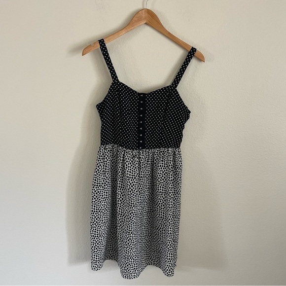 NWOT Lottie & Holly Polka Dot Mini Dress Black and Cream Size Medium - Picture 1 of 9